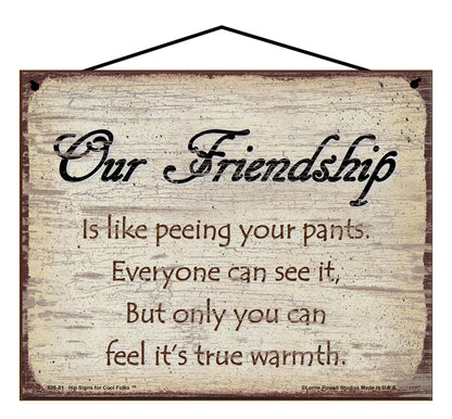 Our Friendship Is Like Peeing Your Pants Everyone Can See It But Only You Can Feel The True Warmth - Vintage Style Sign