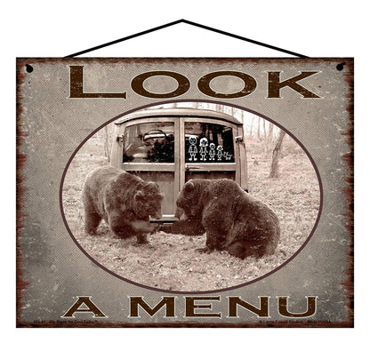 Look A Menu (with Bears) - Vintage Style Sign
